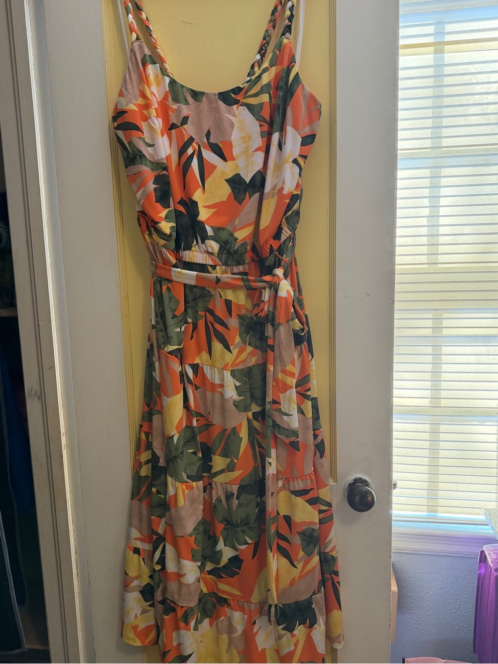 Maggy London Tropical Floral Maxi Dress in Orange, Green and Yellow